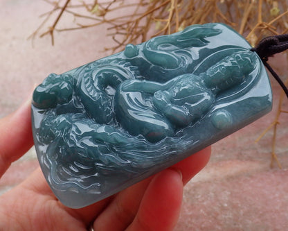 Certified Hand Carved Green Natural Myanmar Burma A Jade Jadeite Guanyin Kwan yin Dragon Pendant Necklace