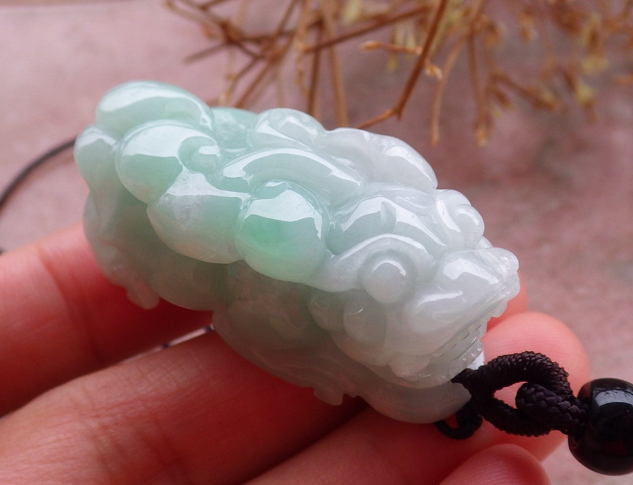 Certified Hand Carved Natural Lavender Green Myanmar Burma A Jade jadeite Dragon Pi Xiu Pendant Necklace