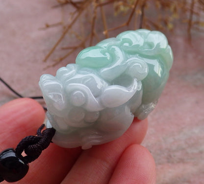 Certified Hand Carved Natural Lavender Green Myanmar Burma A Jade jadeite Dragon Pi Xiu Pendant Necklace