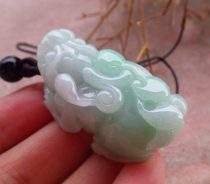 Certified Hand Carved Natural Lavender Green Myanmar Burma A Jade jadeite Dragon Pi Xiu Pendant Necklace