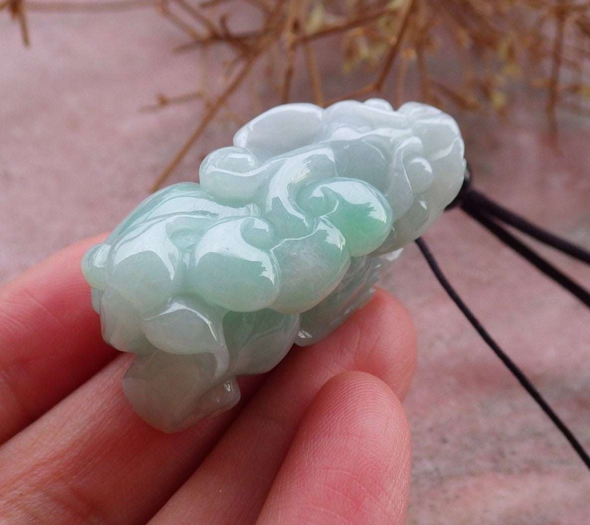 Certified Hand Carved Natural Lavender Green Myanmar Burma A Jade jadeite Dragon Pi Xiu Pendant Necklace