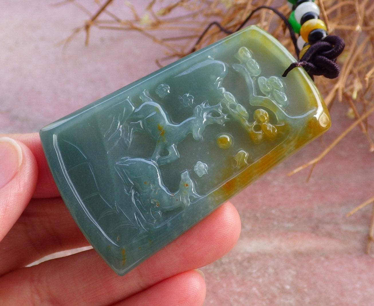 Certified Hand Carved Natural Myanmar Burma Grade A Jade jadeite Deer Tree Pendant Necklace