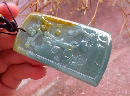 Certified Hand Carved Natural Myanmar Burma Grade A Jade jadeite Deer Tree Pendant Necklace