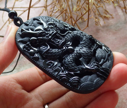 Certified Hand Carved Dark Green Black Natural Myanmar Burma A Jade Jadeite Dragon Bead Beads Pendant Necklace