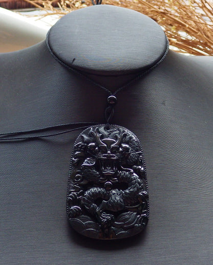 Certified Hand Carved Dark Green Black Natural Myanmar Burma A Jade Jadeite Dragon Bead Beads Pendant Necklace