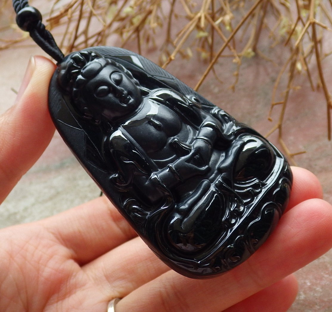 Certified Hand Carved store Dark Green Black Natural Myanmar Burma A Jade Jadeite Guanyin Kwan yin Pendant Necklace