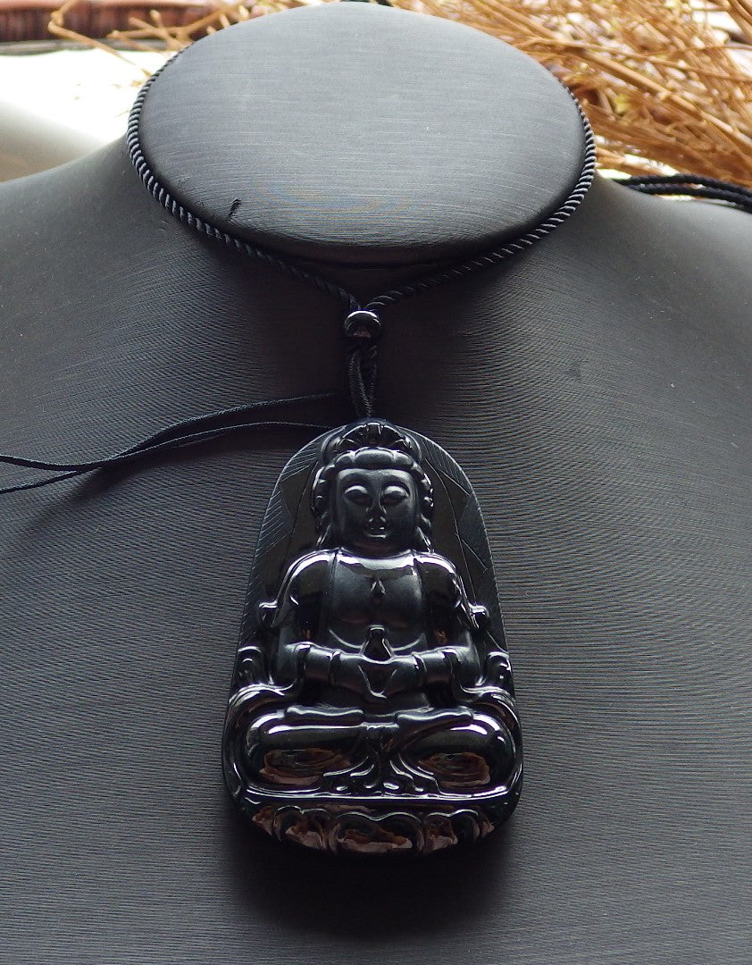 Certified Hand Carved Dark Green Black Natural Myanmar Burma A Jade Jadeite Guanyin Kwan yin Pendant Necklace