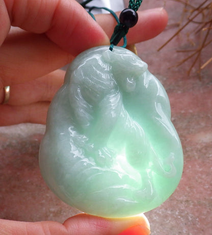 Certified Hand Carved Green Natural Myanmar Burma A Jade Jadeite Zodiac Tiger Pendant Necklace