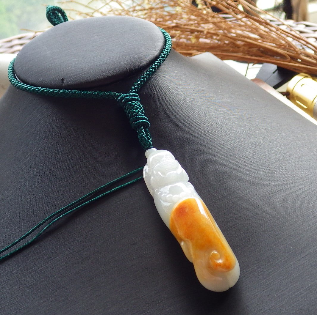 Certified Hand Carved Green Yellow Natural Myanmar Burma A Jade jadeite Buddha God Pendant Necklace