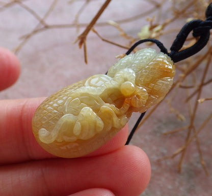 Certified Hand Carved Natural Myanmar Burma A Jade jadeite Bat Money Coin Bag Pendant Necklace