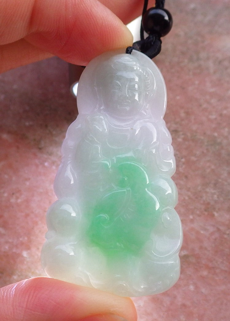 Certified Hand Carved Green Natural Myanmar Burma A Jade jadeite Guanyin Kwan Yin Pendant Necklace