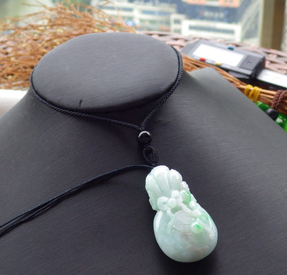 Certified Hand Carved Green Natural Myanmar Burma A Jade jadeite Bat Money Coin Bag Pendant Necklace