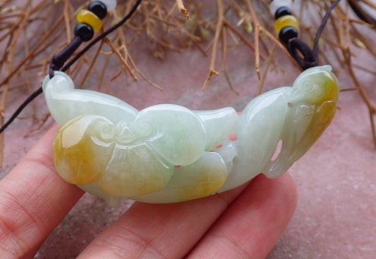 Certified Hand Carved Yellow 100% Natural Myanmar Burma Grade A Jade Jadeite Phoenix Bird Lotus Pendant Necklace