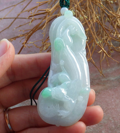 Certified Hand Carved Green Natural A Jade Jadeite Dragon Pi Xiu Ruyi Pendant Necklace