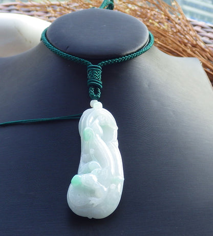 Certified Hand Carved Green Natural A Jade Jadeite Dragon Pi Xiu Ruyi Pendant Necklace