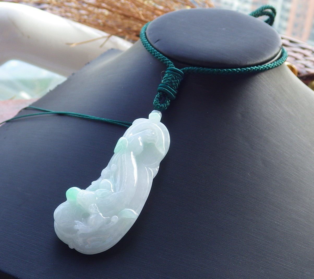 Certified Hand Carved Green Natural A Jade Jadeite Dragon Pi Xiu Ruyi Pendant Necklace