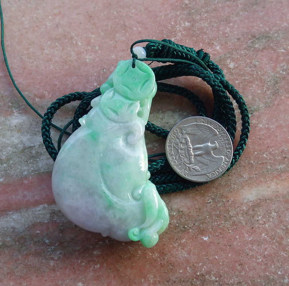 Certified Hand Carved Green 100% Natural Myanmar Burma A Jade Jadeite Frog Toad Ruyi Coin Pendant Necklace