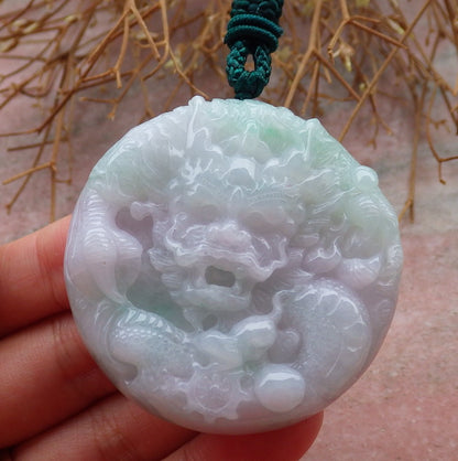 Certified Hand Carved Green Natural Myanmar Burma A Jade jadeite Circle Dragon Bead Beads Mouse Rat Pendant Necklace