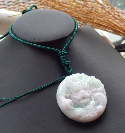 Certified Hand Carved Green Natural Myanmar Burma A Jade jadeite Circle Dragon Bead Beads Mouse Rat Pendant Necklace