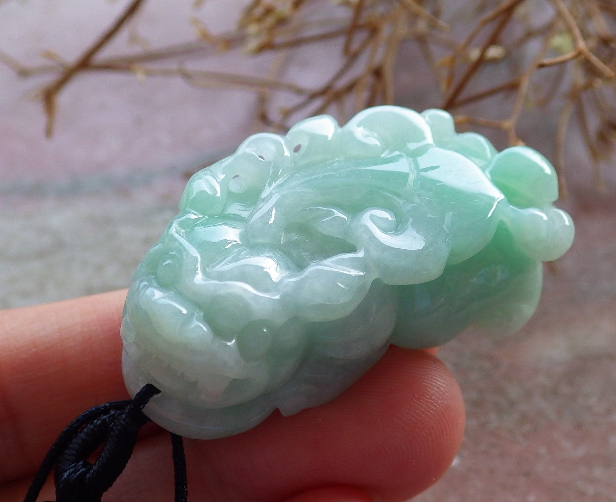 Certified Hand Carved Natural Green Myanmar Burma A Jade jadeite Dragon Pi Xiu Pendant Necklace