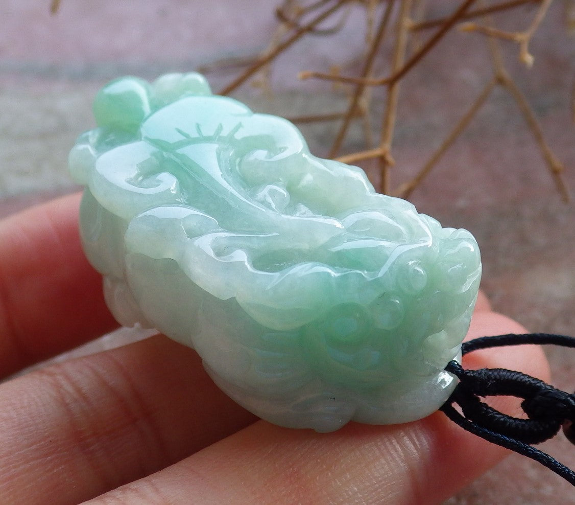 Certified Hand Carved Natural Green Myanmar Burma A Jade jadeite Dragon Pi Xiu Pendant Necklace