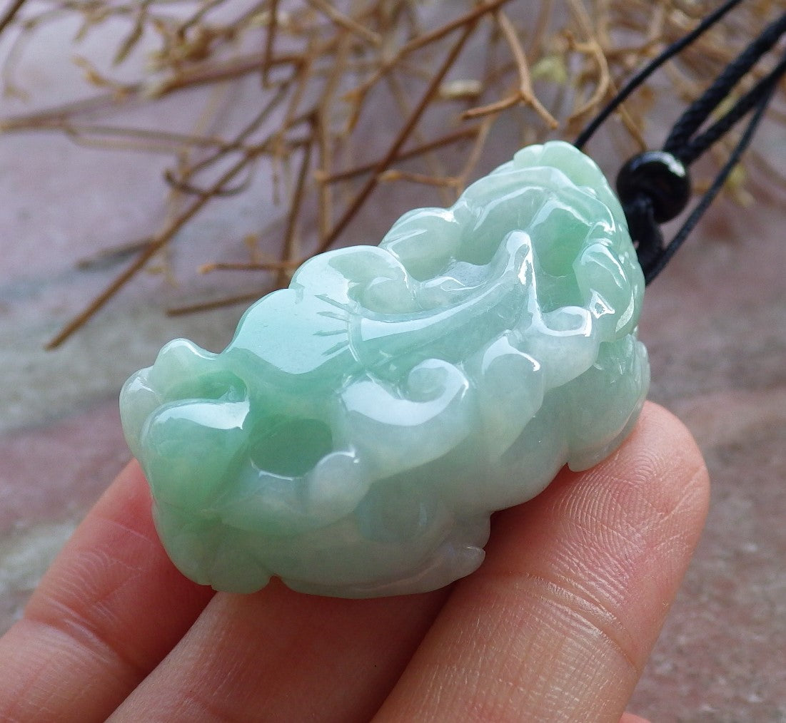 Certified Hand Carved Natural Green Myanmar Burma A Jade jadeite Dragon Pi Xiu Pendant Necklace