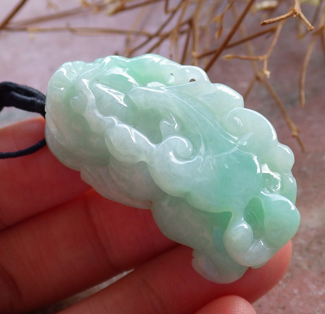 Certified Hand Carved Natural Green Myanmar Burma A Jade jadeite Dragon Pi Xiu Pendant Necklace