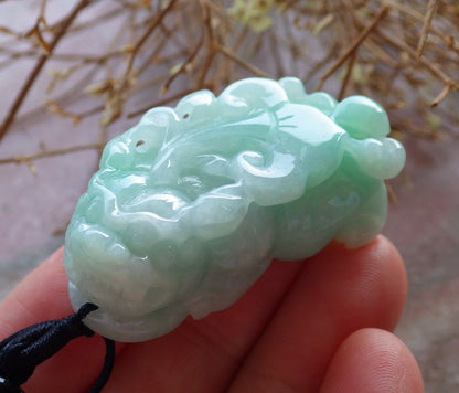 Certified Hand Carved Natural Green Myanmar Burma A Jade jadeite Dragon Pi Xiu Pendant Necklace