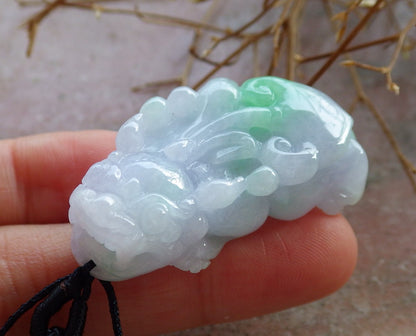 Certified Hand Carved Natural Green Lavender Myanmar Burma A Jade jadeite Dragon Pi Xiu Pendant Necklace