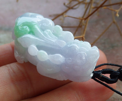 Certified Hand Carved Natural Green Lavender Myanmar Burma A Jade jadeite Dragon Pi Xiu Pendant Necklace