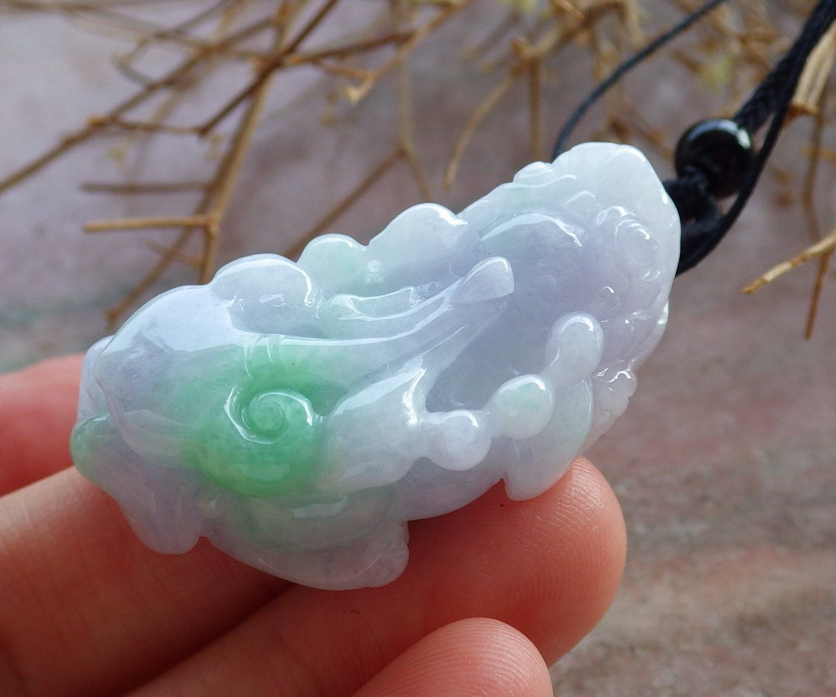 Certified Hand Carved Natural Green Lavender Myanmar Burma A Jade jadeite Dragon Pi Xiu Pendant Necklace