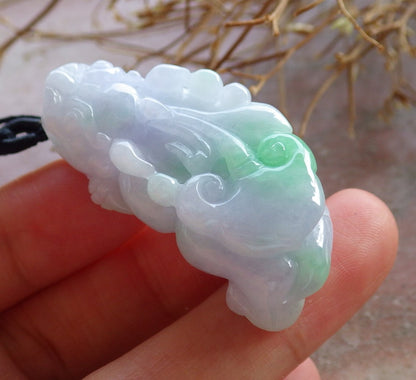 Certified Hand Carved Natural Green Lavender Myanmar Burma A Jade jadeite Dragon Pi Xiu Pendant Necklace