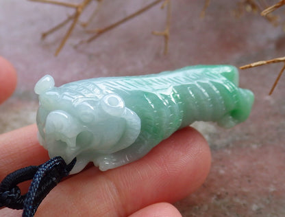 Certified Hand Carved Green Natural Myanmar Burma A Jade Jadeite Zodiac Tiger Pendant Necklace