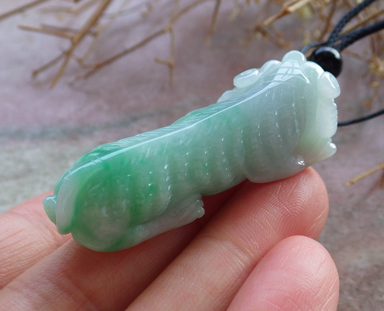 Certified Hand Carved Green Natural Myanmar Burma A Jade Jadeite Zodiac Tiger Pendant Necklace