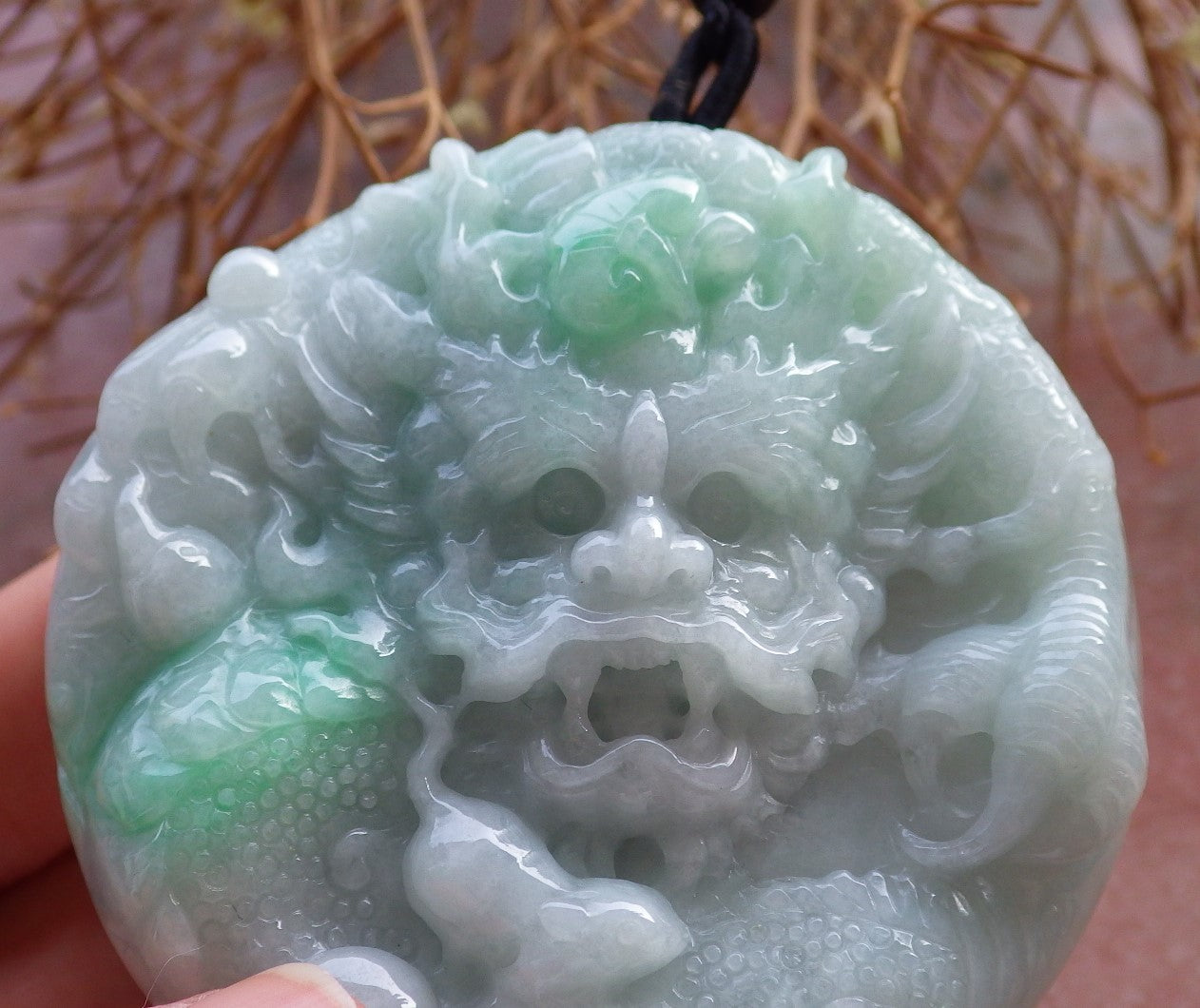 Certified Hand Carved Green Natural Myanmar Burma A Jade jadeite Circle Dragon Bead Beads Mouse Rat Pendant Necklace