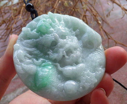 Certified Hand Carved Green Natural Myanmar Burma A Jade jadeite Circle Dragon Bead Beads Mouse Rat Pendant Necklace