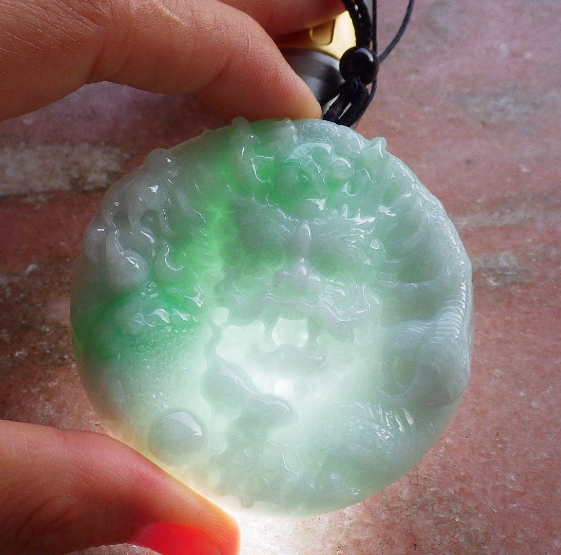 Certified Hand Carved Green Natural Myanmar Burma A Jade jadeite Circle Dragon Bead Beads Mouse Rat Pendant Necklace