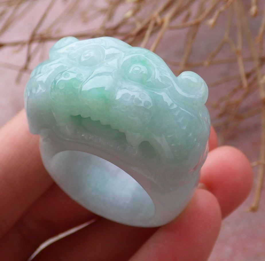 Certified Hand Carved Green Natural Myanmar Burma A JADE Jadeite Zodiac Tiger Ring US 9.75