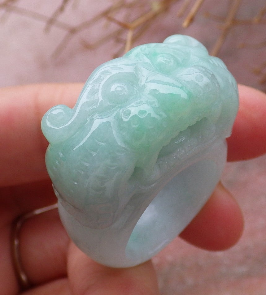 Certified Hand Carved Green Natural Myanmar Burma A JADE Jadeite Zodiac Tiger Ring US 9.75