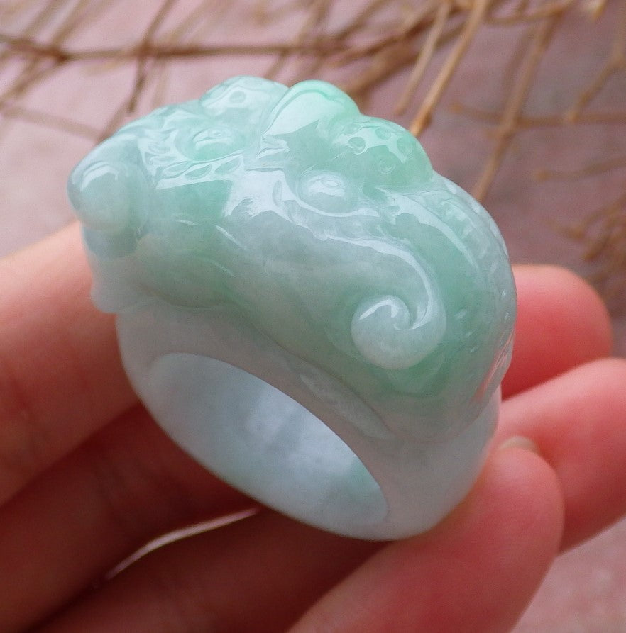 Certified Hand Carved Green Natural Myanmar Burma A JADE Jadeite Zodiac Tiger Ring US 9.75