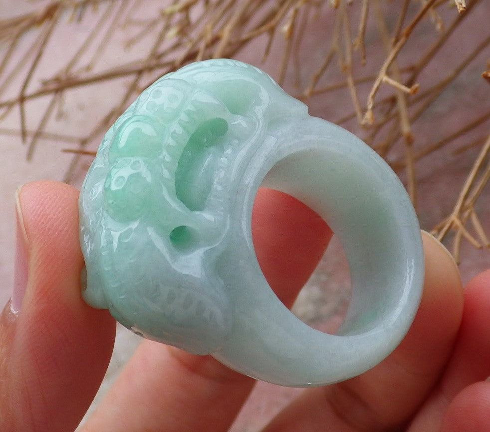 Certified Hand Carved Green Natural Myanmar Burma A JADE Jadeite Zodiac Tiger Ring US 9.75