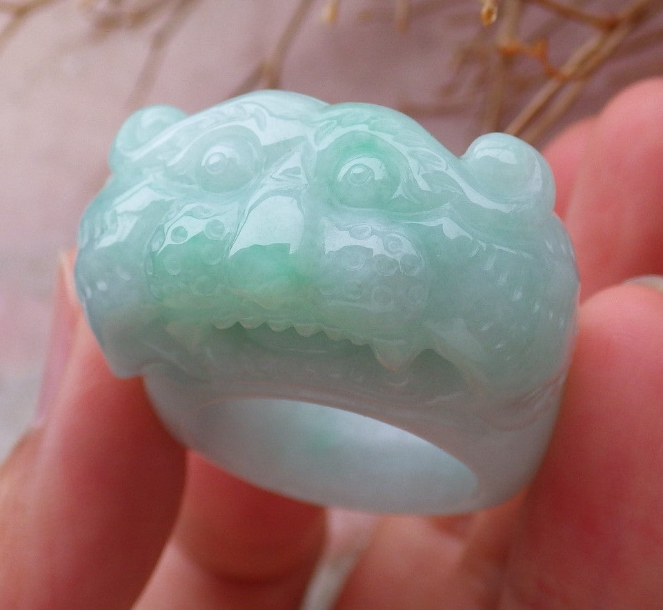 Certified Hand Carved Green Natural Myanmar Burma A JADE Jadeite Zodiac Tiger Ring US 9.75