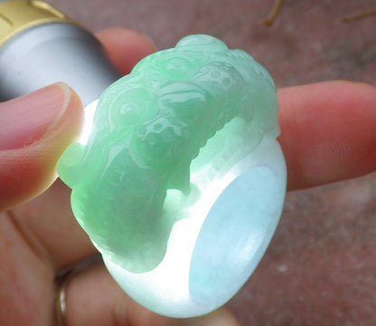 Certified Hand Carved Green Natural Myanmar Burma A JADE Jadeite Zodiac Tiger Ring US 9.75