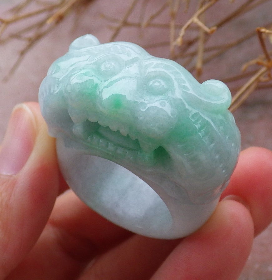 Certified Hand Carved Green Natural Myanmar Burma A JADE Jadeite Zodiac Tiger Ring US 10