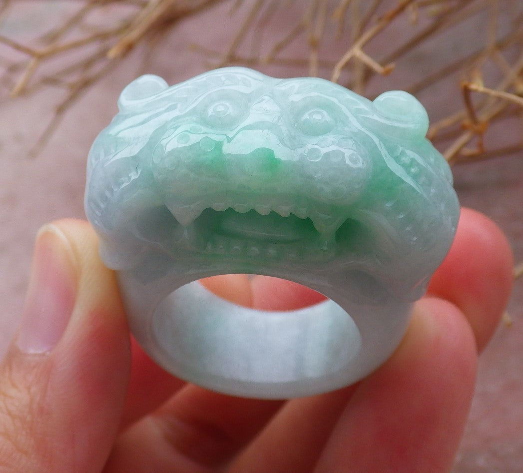 Certified Hand Carved Green Natural Myanmar Burma A JADE Jadeite Zodiac Tiger Ring US 10