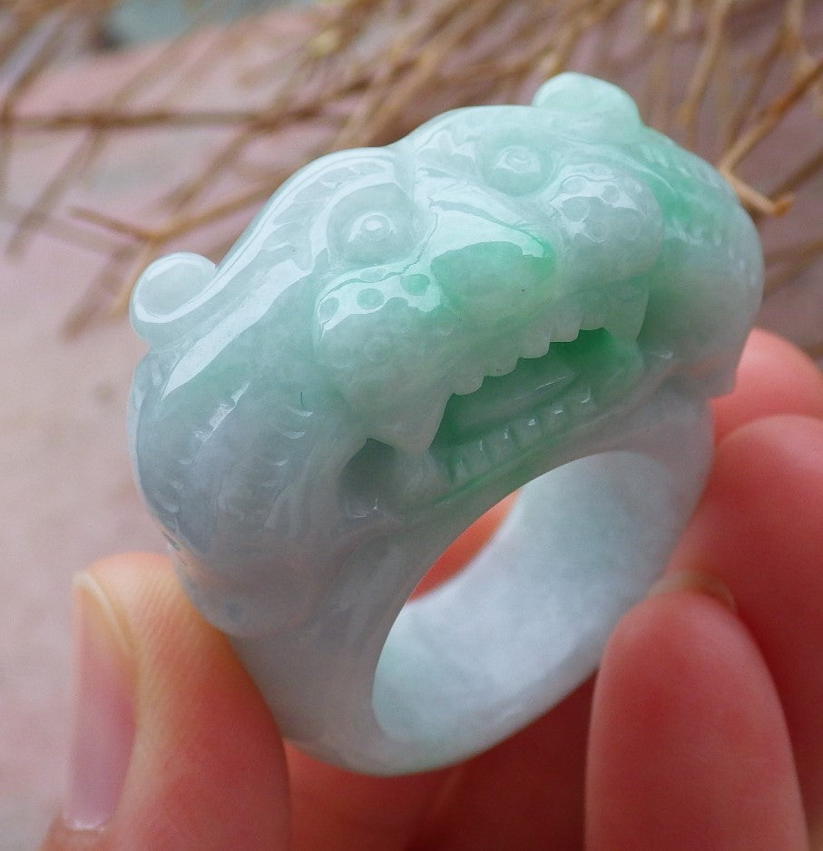 Certified Hand Carved Green Natural Myanmar Burma A JADE Jadeite Zodiac Tiger Ring US 10