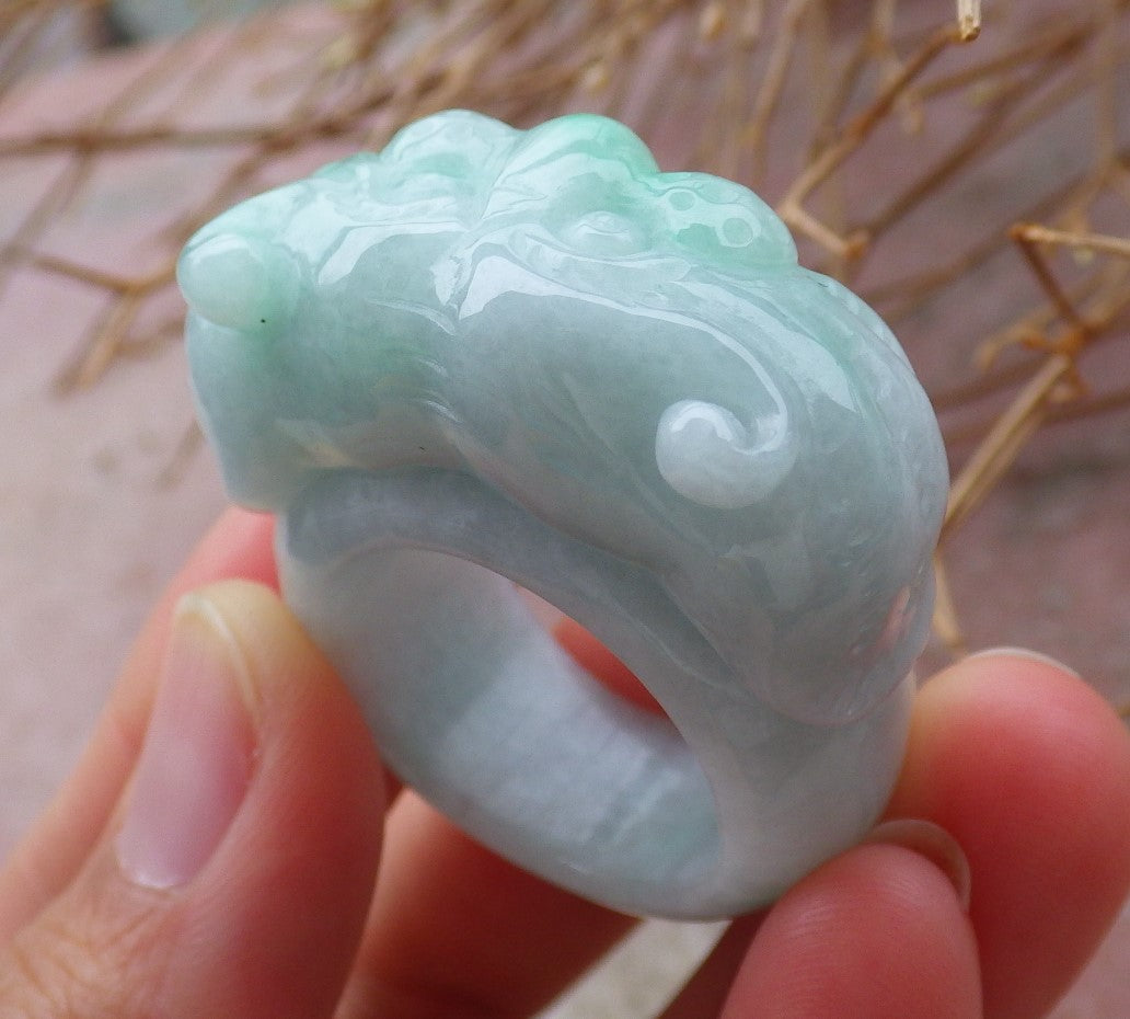 Certified Hand Carved Green Natural Myanmar Burma A JADE Jadeite Zodiac Tiger Ring US 10