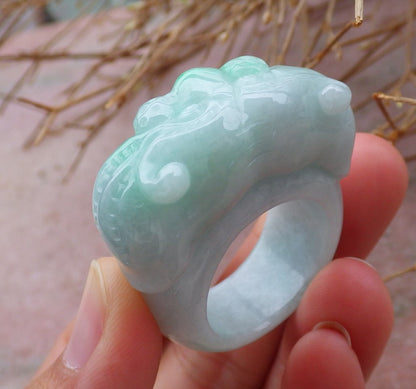 Certified Hand Carved Green Natural Myanmar Burma A JADE Jadeite Zodiac Tiger Ring US 10