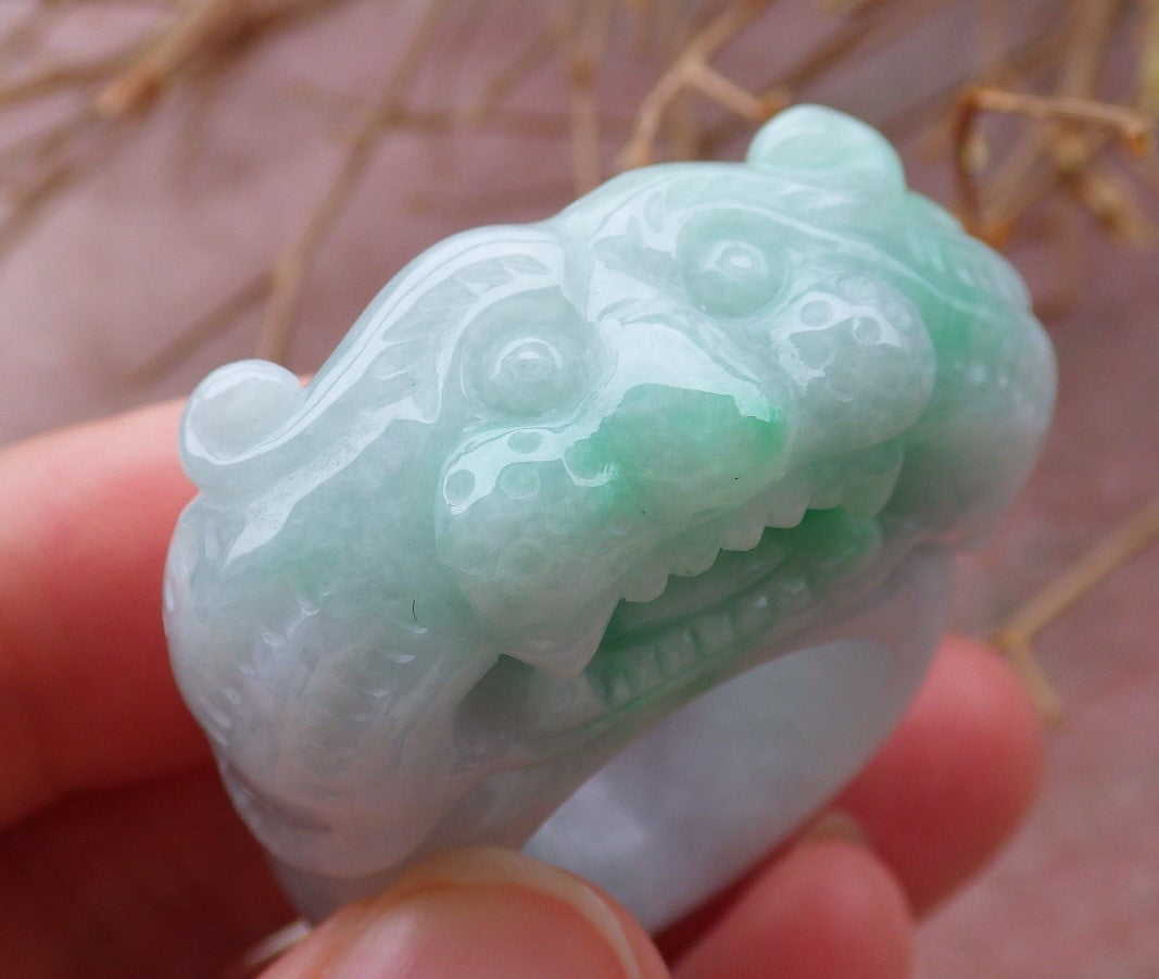 Certified Hand Carved Green Natural Myanmar Burma A JADE Jadeite Zodiac Tiger Ring US 10