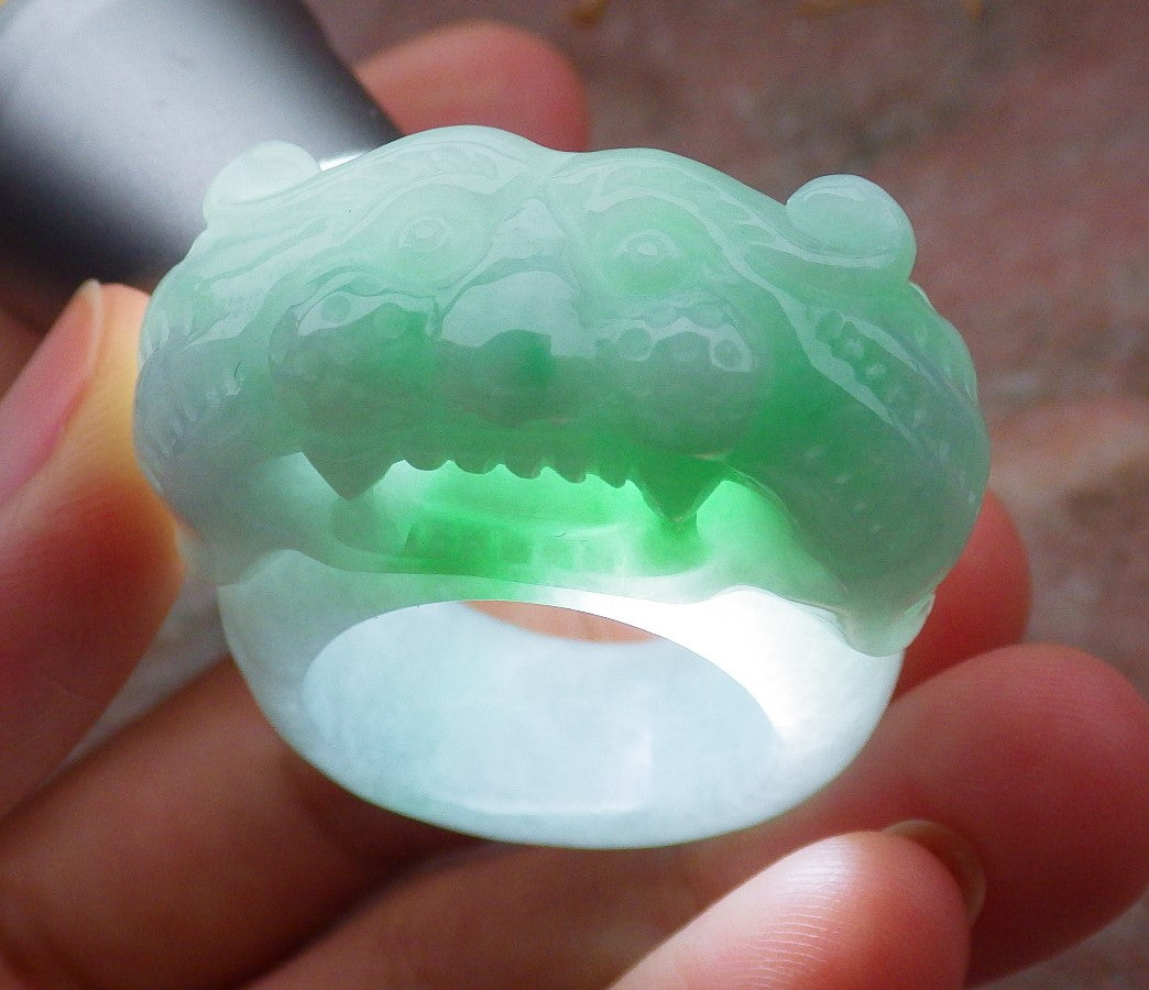 Certified Hand Carved Green Natural Myanmar Burma A JADE Jadeite Zodiac Tiger Ring US 10